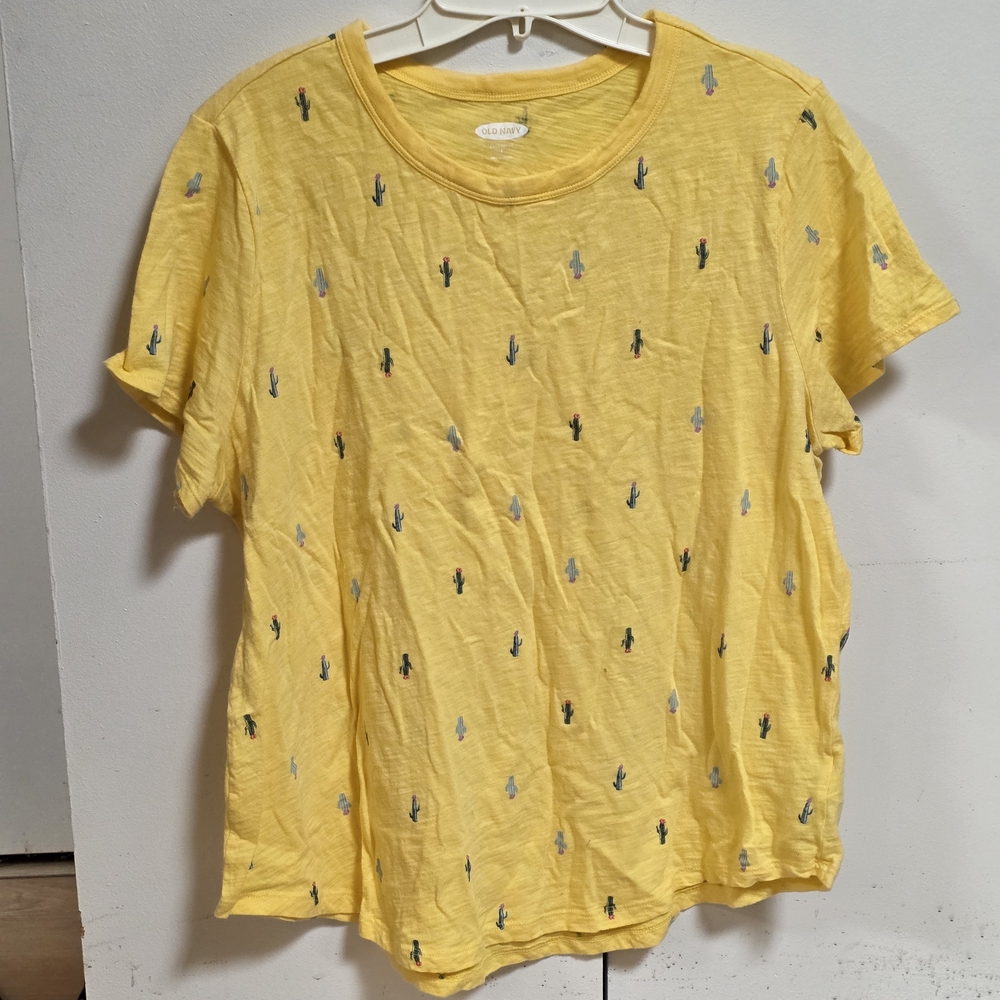 Old Navy Yellow Short Sleeve Tee with Cactus Print